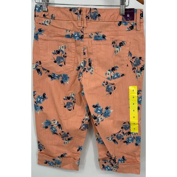 Gloria Vanderbilt Pants Size 6 Coral Floral Capri Cuffed Button Logo Women New - Picture 5 of 10